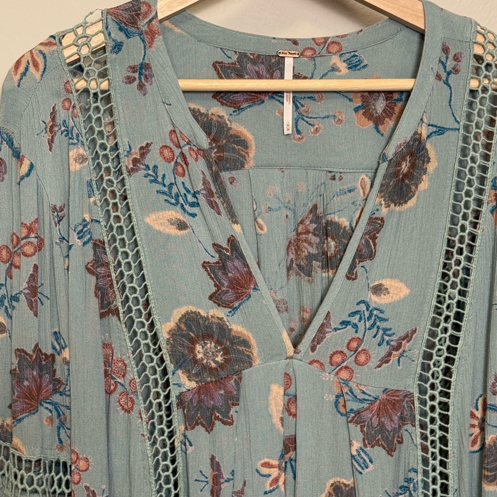 Women’s Free People Just the Two of Us Floral Tunic Dress Mint Green - Picture 2 of 3